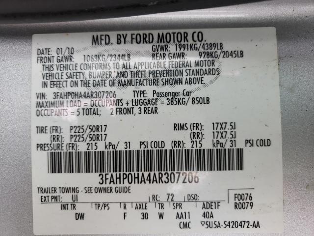 2010 FORD FUSION 3FAHP0HA4AR307206