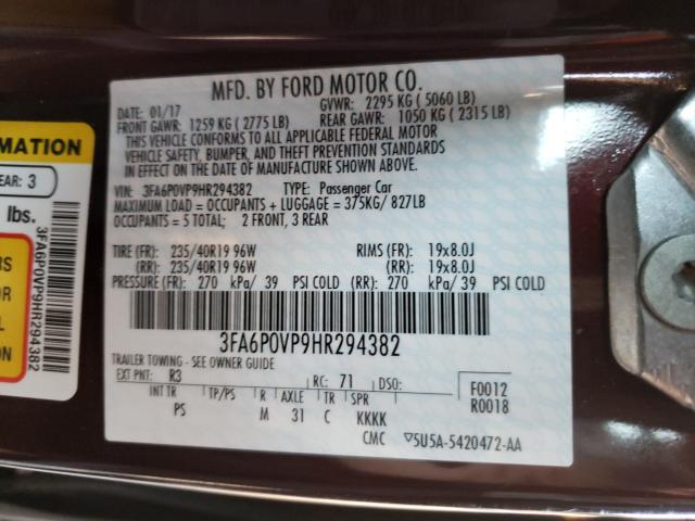 2017 FORD FUSION SPO 3FA6P0VP9HR294382