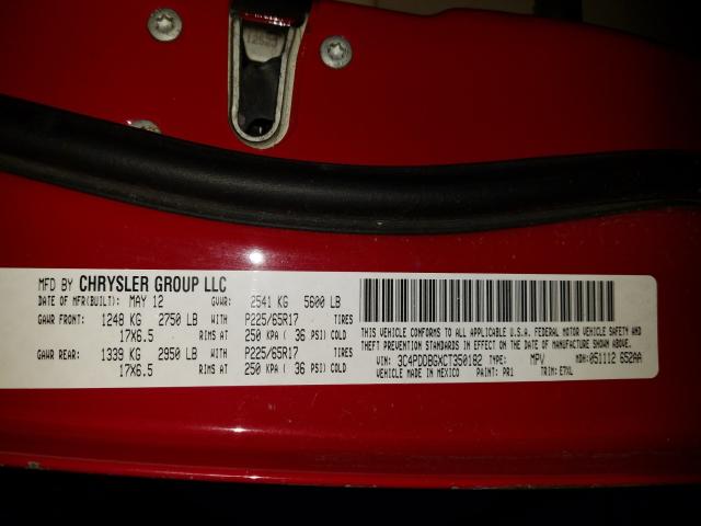 2012 DODGE JOURNEY SX 3C4PDDBGXCT350182