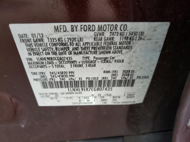 2012 LINCOLN MKS 1LNHL9ER7CG807435