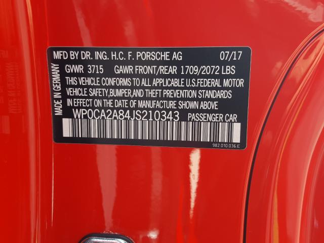 2018 PORSCHE BOXSTER WP0CA2A84JS210343