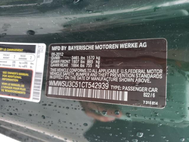 2012 MINI COOPER WMWSU3C51CT542939