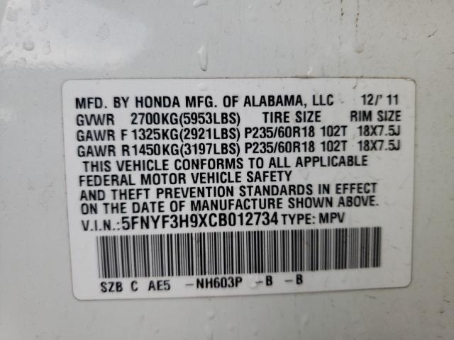 2012 HONDA PILOT TOUR 5FNYF3H9XCB012734