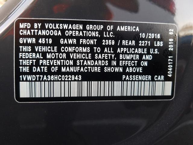 2017 VOLKSWAGEN PASSAT R-L 1VWDT7A36HC022943