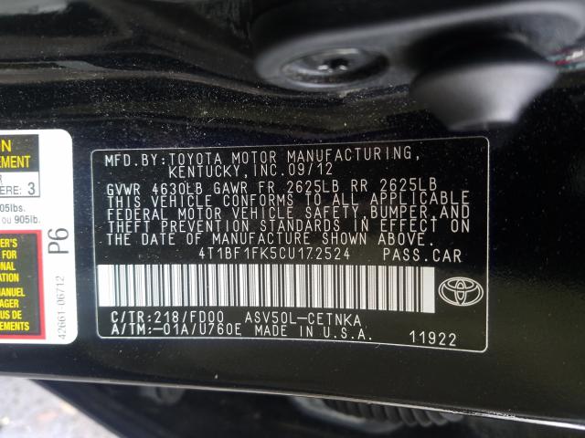2012 TOYOTA CAMRY BASE 4T1BF1FK5CU172524
