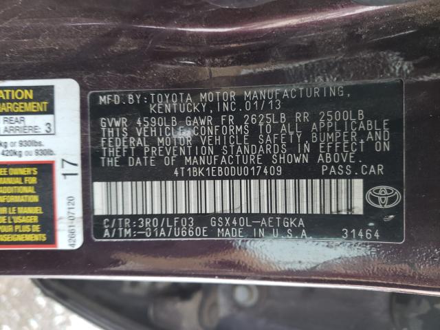 2013 TOYOTA AVALON BAS 4T1BK1EB0DU017409
