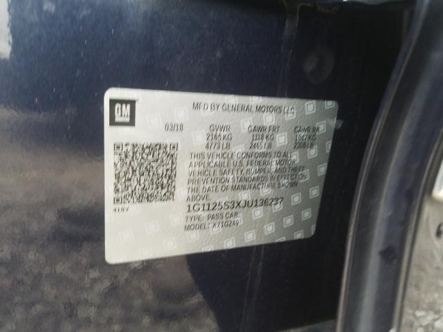 2018 CHEVROLET IMPALA PRE 1G1125S3XJU136237