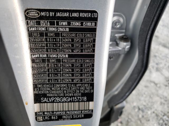 2016 LAND ROVER RANGE ROVE SALVP2BG8GH157318