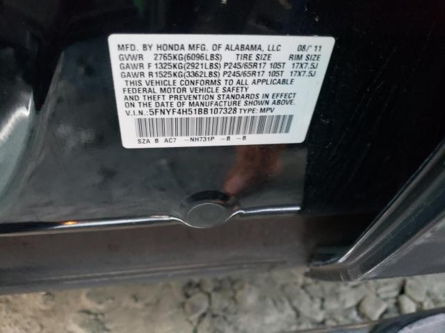 2011 HONDA PILOT EXL 5FNYF4H51BB107328