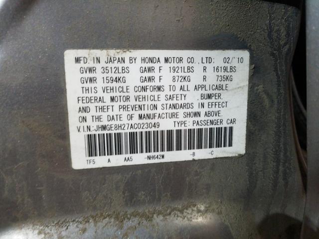 2010 HONDA FIT JHMGE8H27AC023049