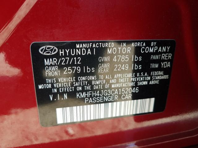 2012 HYUNDAI AZERA GLS KMHFH4JG3CA152046