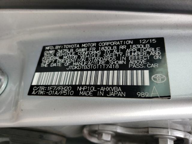 2016 TOYOTA PRIUS C JTDKDTB31G1117418