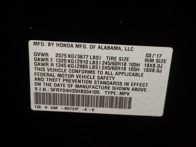 2017 ACURA MDX 5FRYD4H35HB034105