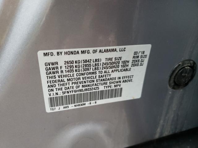 2018 HONDA PILOT TOUR 5FNYF6H90JB032425