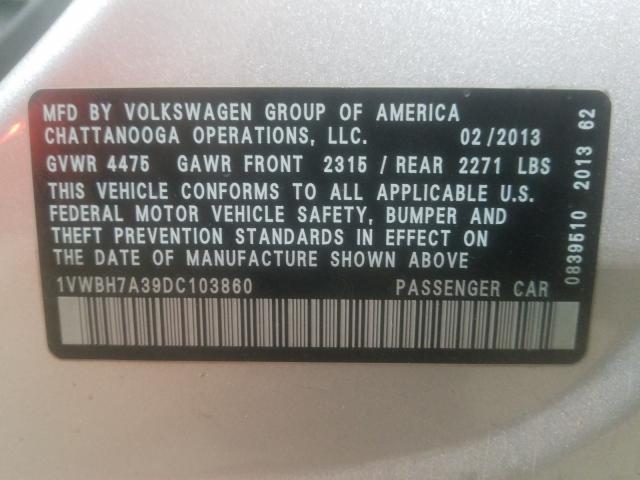 2013 VOLKSWAGEN PASSAT SE 1VWBH7A39DC103860