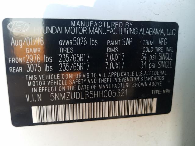 2017 HYUNDAI SANTA FE 5NMZUDLB5HH005321