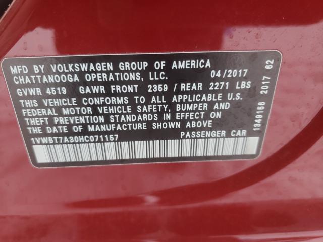 2017 VOLKSWAGEN PASSAT SE 1VWBT7A30HC071157