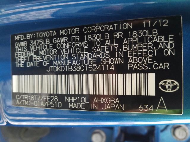 2012 TOYOTA PRIUS C JTDKDTB38C1524114
