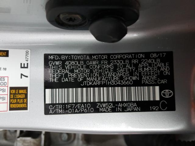 2017 TOYOTA PRIUS PRIM JTDKARFP1H3043660