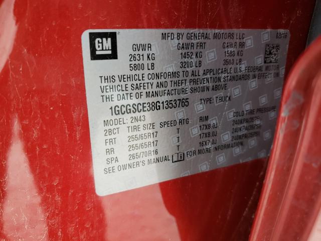 2016 CHEVROLET COLORADO L 1GCGSCE38G1353765