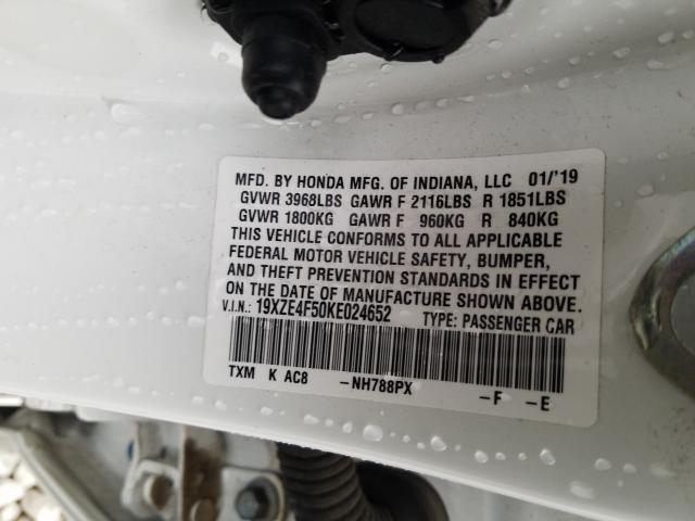 2019 HONDA INSIGHT EX 19XZE4F50KE024652