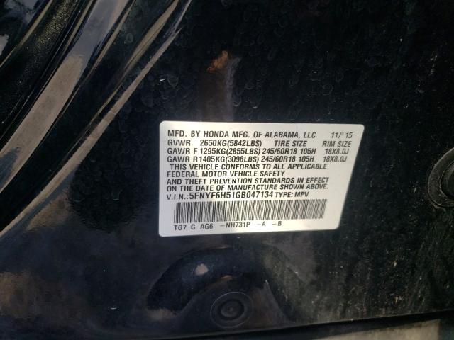 2016 HONDA PILOT EXL 5FNYF6H51GB047134