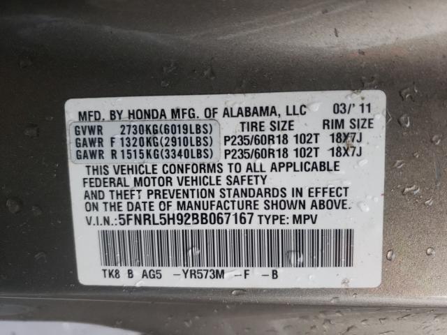 2011 HONDA ODYSSEY TO 5FNRL5H92BB067167