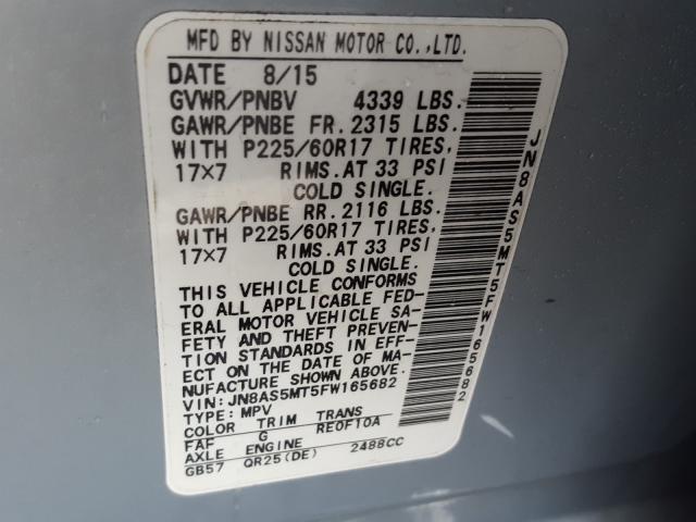 2015 NISSAN ROGUE SELE JN8AS5MT5FW165682