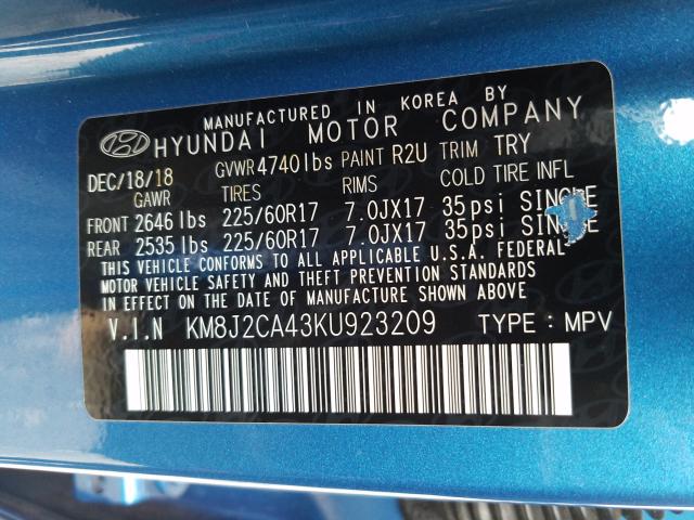 2019 HYUNDAI TUCSON SE KM8J2CA43KU923209