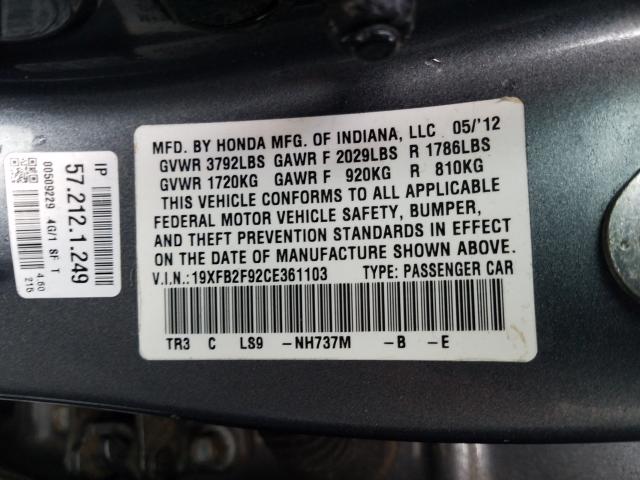 2012 HONDA CIVIC EXL 19XFB2F92CE361103