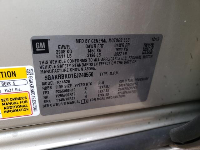 2014 BUICK ENCLAVE 5GAKRBKD1EJ240560