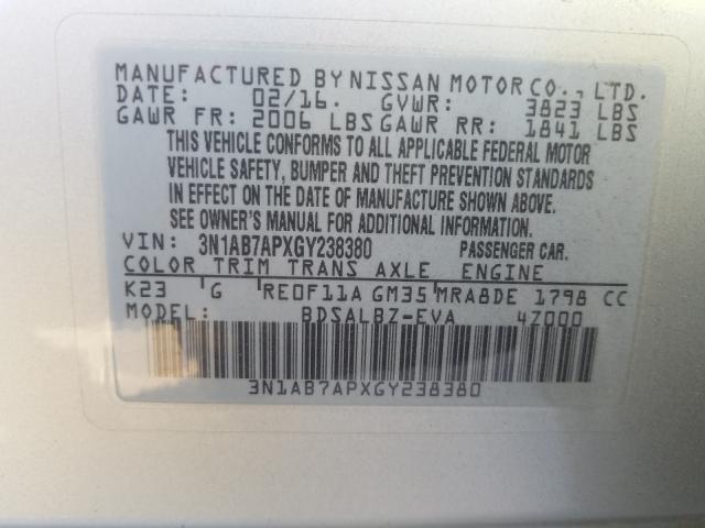 2016 NISSAN SENTRA S 3N1AB7APXGY238380