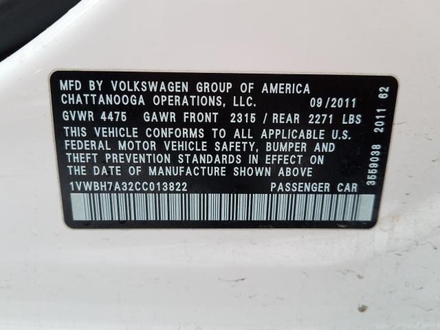 2012 VOLKSWAGEN PASSAT SE 1VWBH7A32CC013822