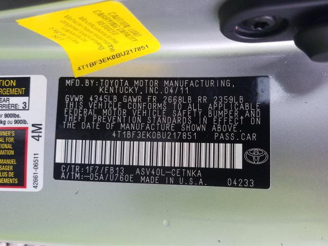 2011 TOYOTA CAMRY BASE 4T1BF3EK0BU217851