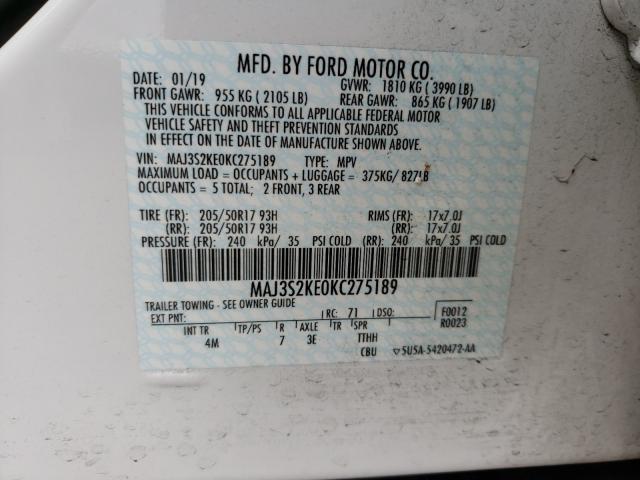 2019 FORD ECOSPORT T MAJ3S2KE0KC275189