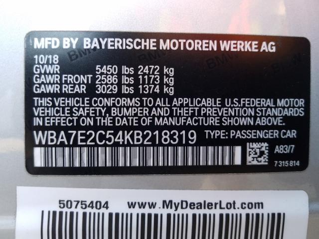 VIN WBA7E2C54KB218319 2019 BMW 7 Series, 740 I no.10