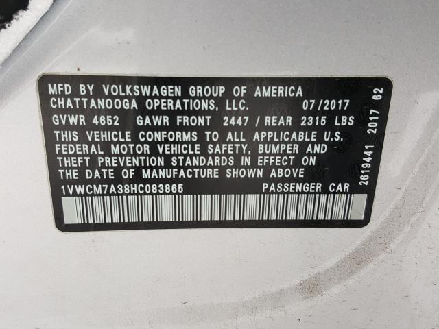 2017 VOLKSWAGEN PASSAT SEL 1VWCM7A38HC083865