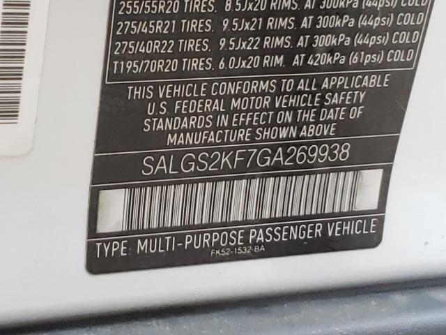 2016 LAND ROVER RANGE ROVE SALGS2KF7GA269938