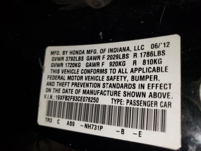 2012 HONDA CIVIC EXL 19XFB2F93CE076250