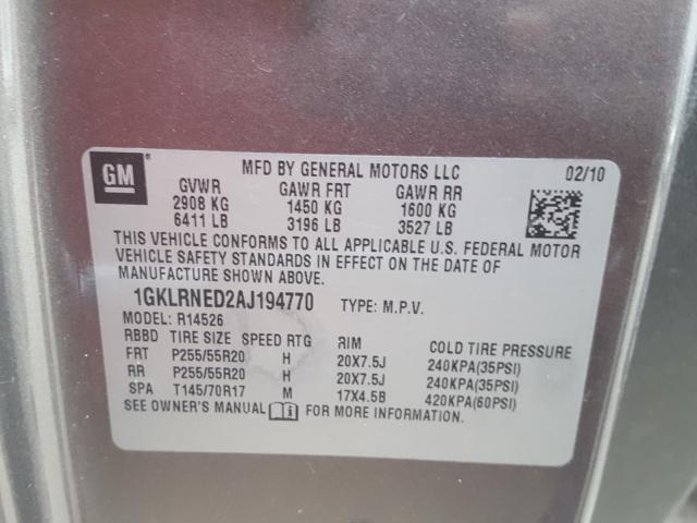 2010 GMC ACADIA SLT 1GKLRNED2AJ194770