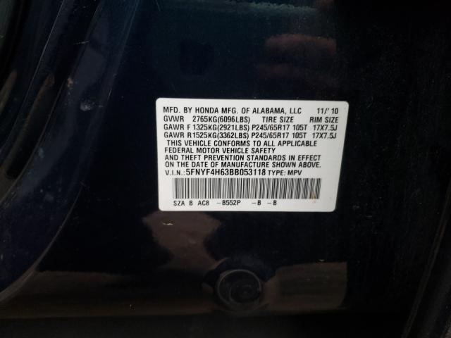 2011 HONDA PILOT EXL 5FNYF4H63BB053118