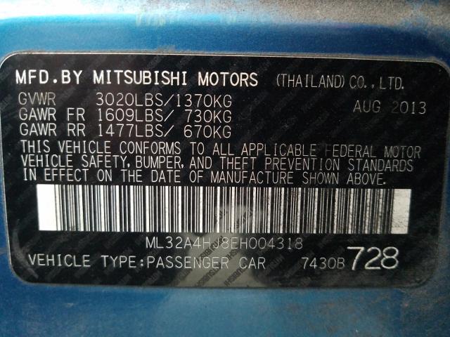 2014 MITSUBISHI MIRAGE ES ML32A4HJ8EH004318