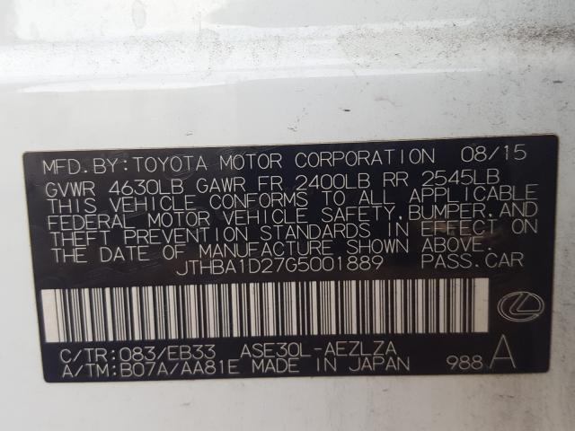 2016 LEXUS IS 200T JTHBA1D27G5001889