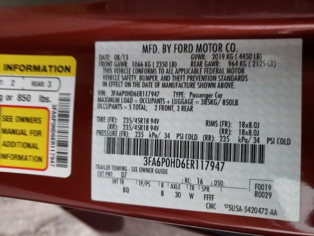 2014 FORD FUSION 3FA6P0HD6ER117947