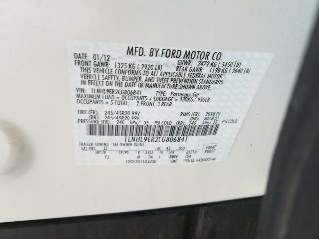 2012 LINCOLN MKS 1LNHL9ER2CG806841