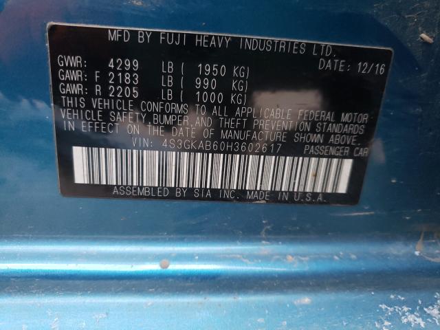 2017 SUBARU IMPREZA PR 4S3GKAB60H3602617