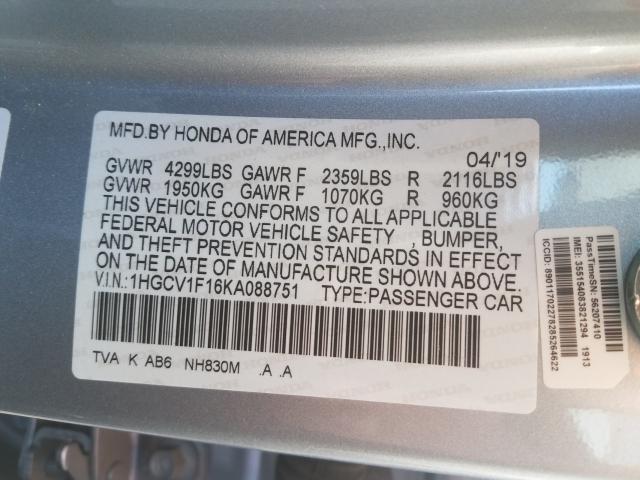 2019 HONDA ACCORD 1HGCV1F16KA088751