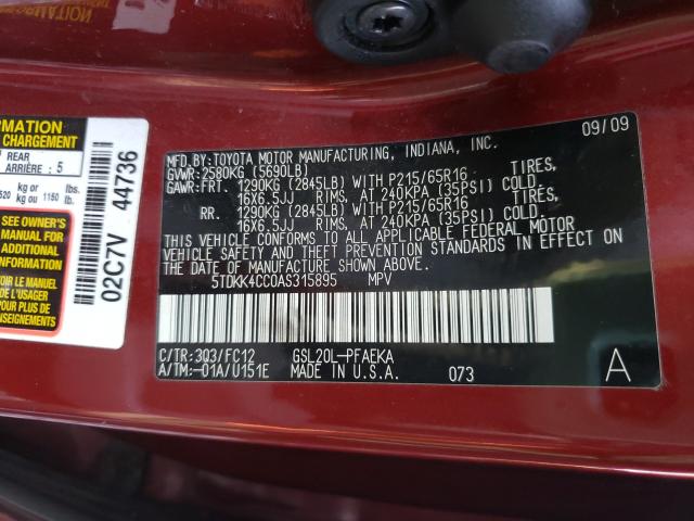 2010 TOYOTA SIENNA CE 5TDKK4CC0AS315895