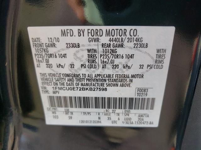 2011 FORD ESCAPE LIM 1FMCU0E72BKB27598