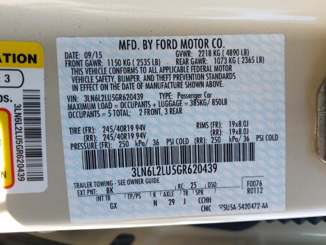 2016 LINCOLN MKZ HYBRID 3LN6L2LU5GR620439